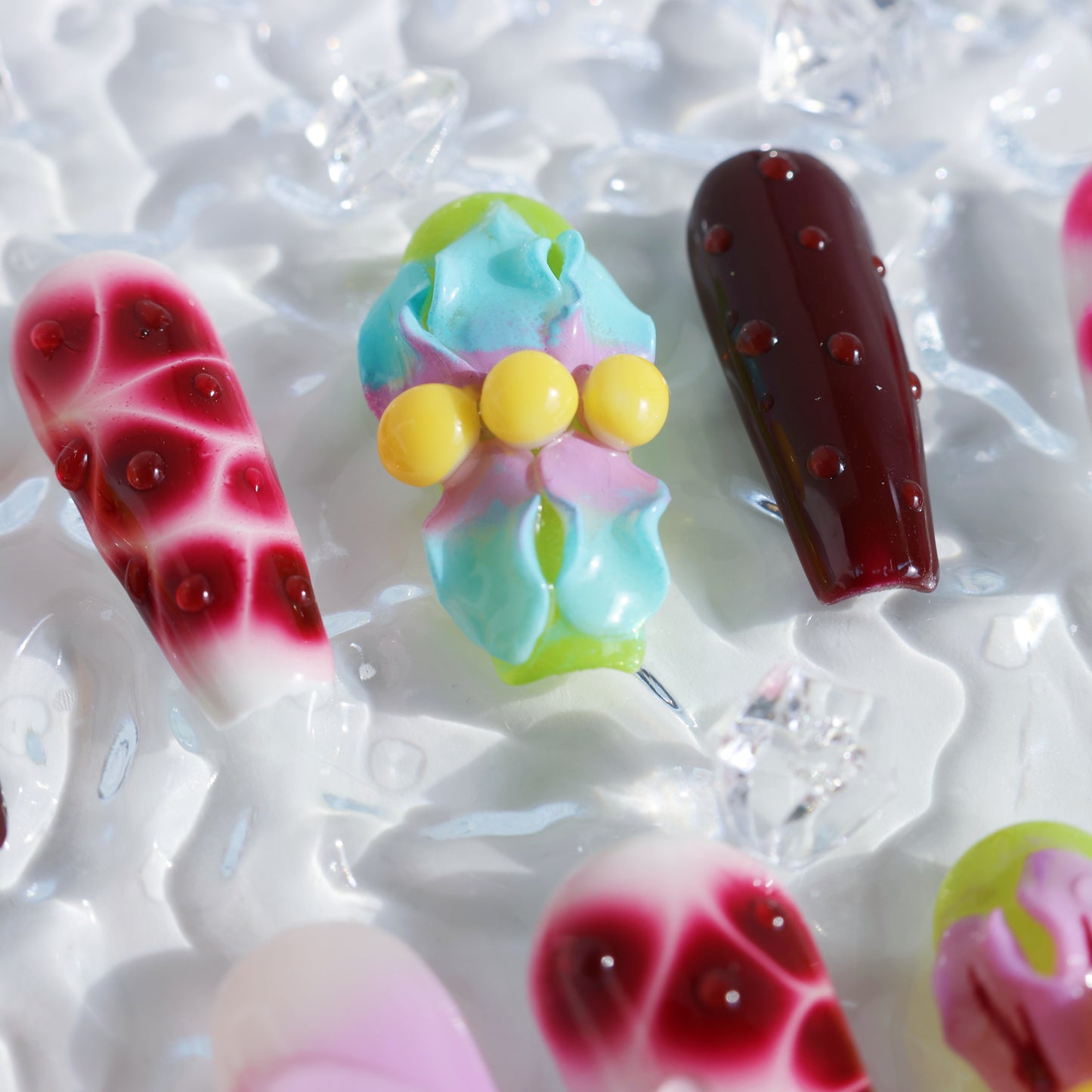 Candy Pop Dream Press-On Nails – 3D Fruit Beads & Gradient Design