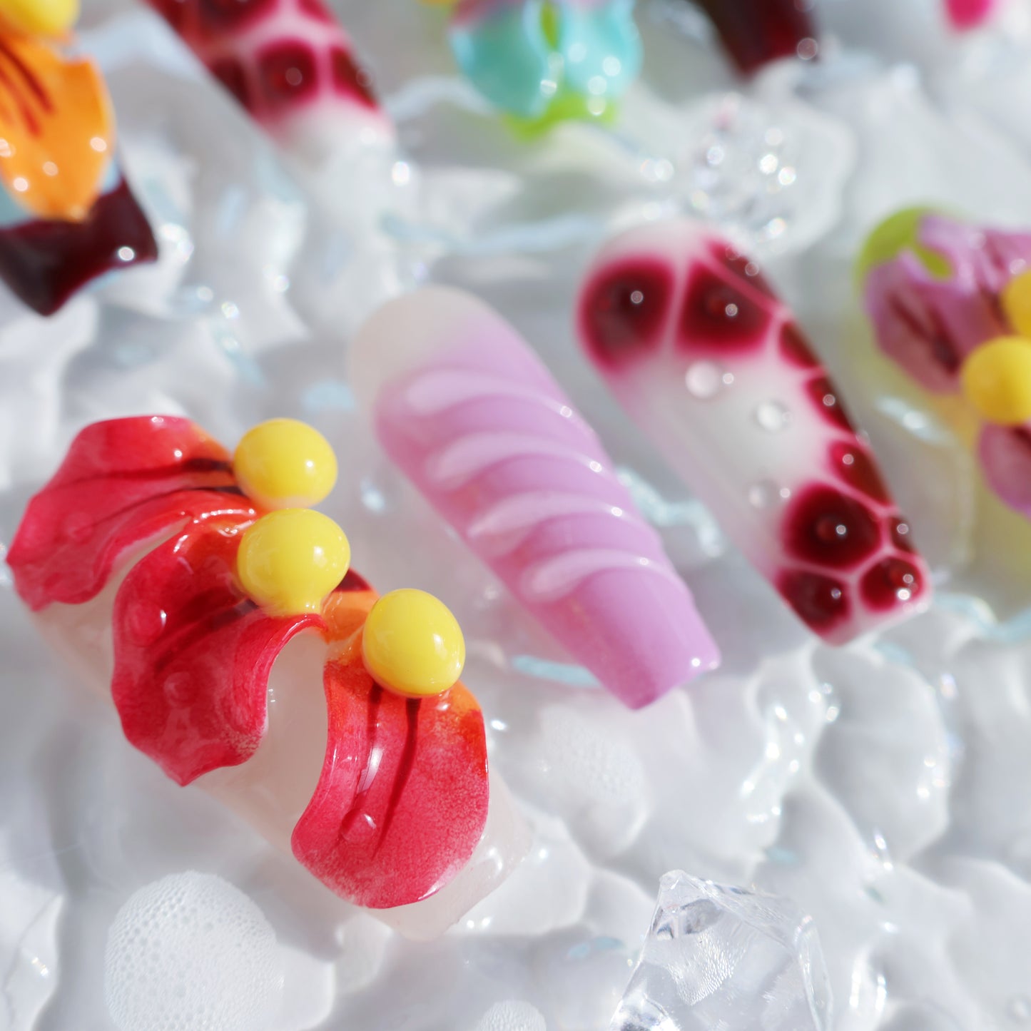 Candy Pop Dream Press-On Nails – 3D Fruit Beads & Gradient Design