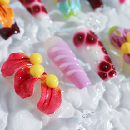 Candy Pop Dream Press-On Nails – 3D Fruit Beads & Gradient Design