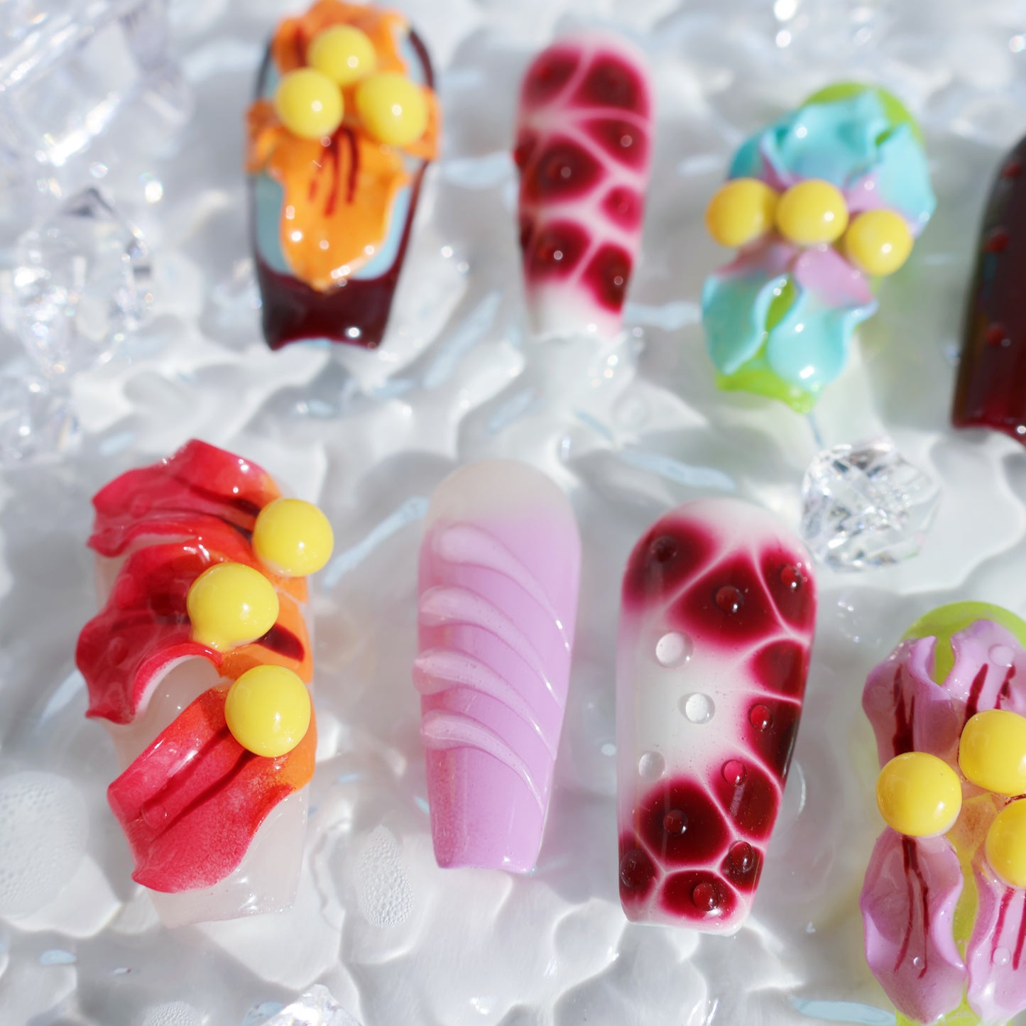 Candy Pop Dream Press-On Nails – 3D Fruit Beads & Gradient Design
