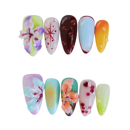 Blooming Garden Press-On Nails – 3D Floral & Color Blend
