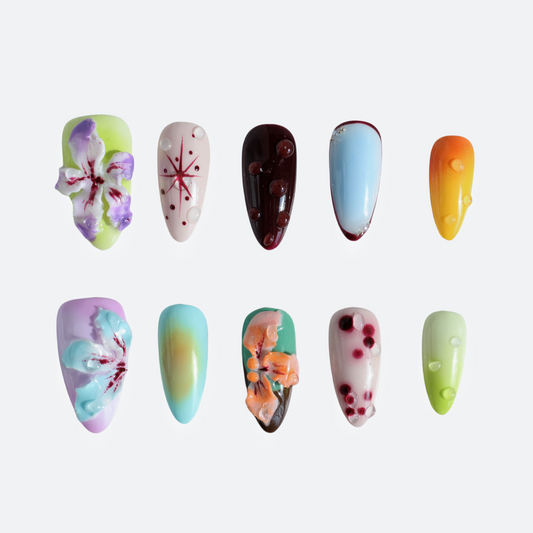 Blooming Garden Press-On Nails – 3D Floral & Color Blend