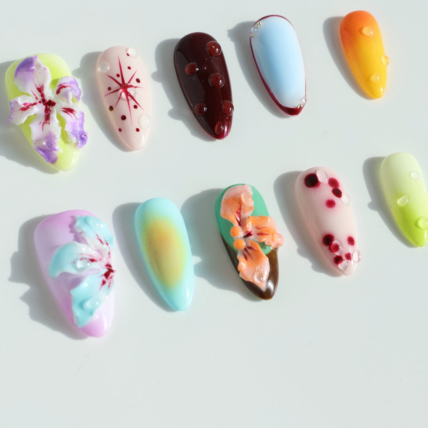Blooming Garden Press-On Nails – 3D Floral & Color Blend