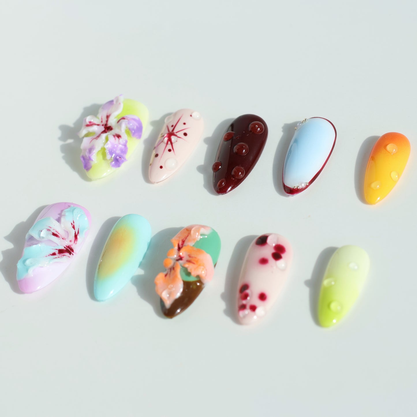 Blooming Garden Press-On Nails – 3D Floral & Color Blend