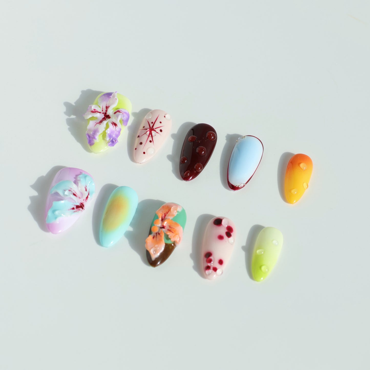Blooming Garden Press-On Nails – 3D Floral & Color Blend