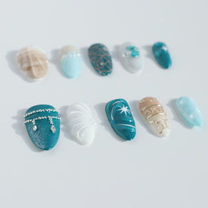 Mystic Ocean Press-On Nails – Seashell & Mermaid Vibes
