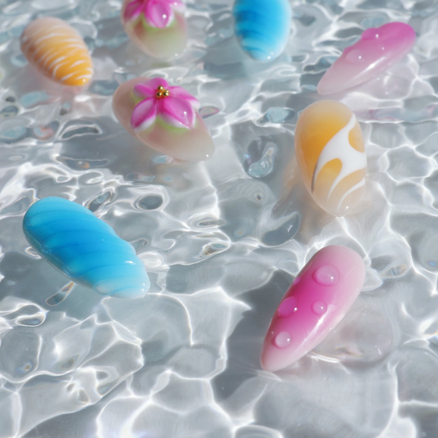 Rainbow Petals Press-On Nails – Colorful Pastel Gradient with 3D Flower