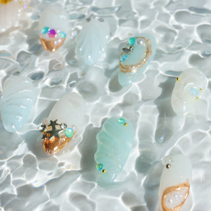 Ocean Pearl Press-On Nails – Shimmery Shell & Sea-Inspired Designs