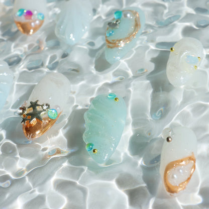 Ocean Pearl Press-On Nails – Shimmery Shell & Sea-Inspired Designs
