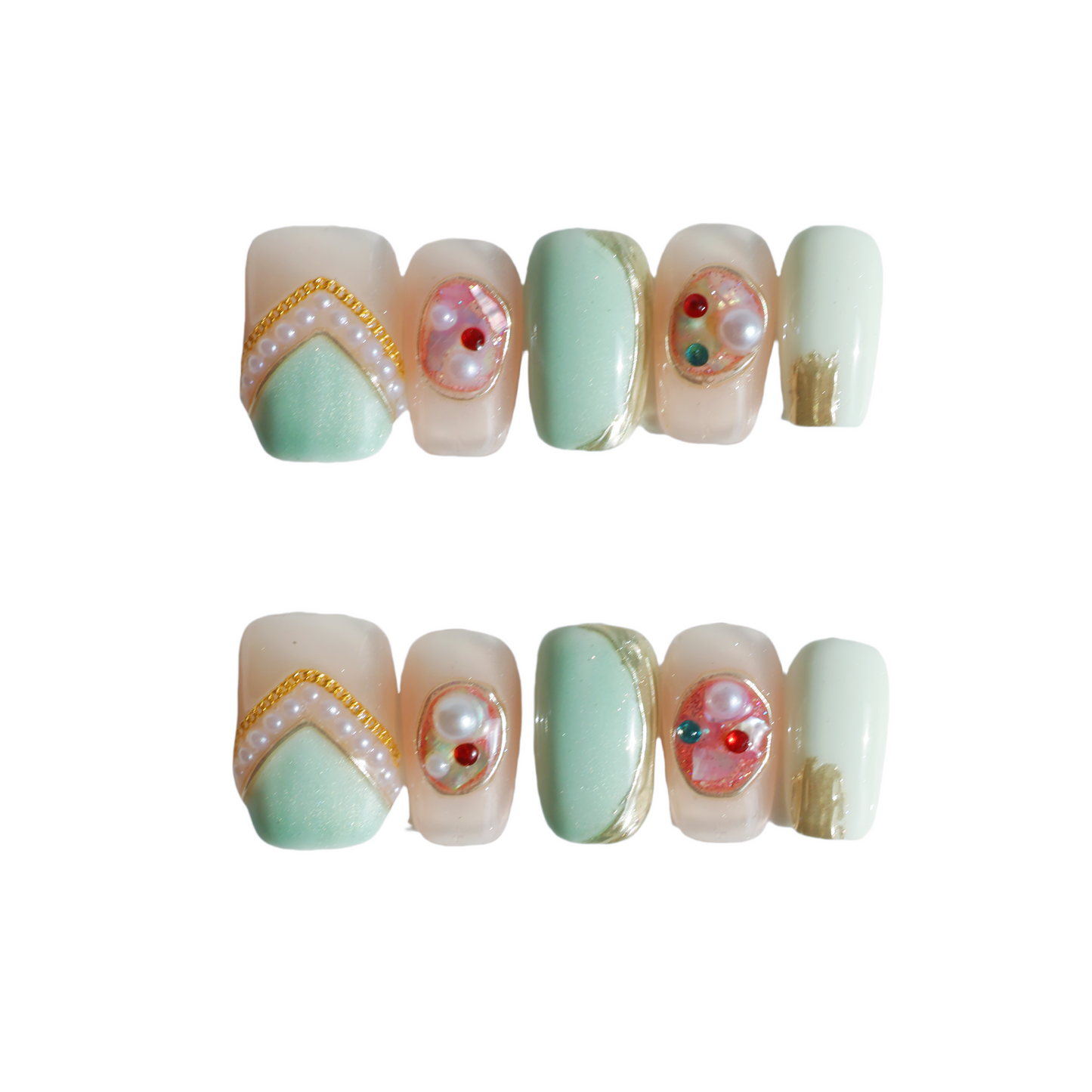 Mint Pearl Elegance Press-On Nails