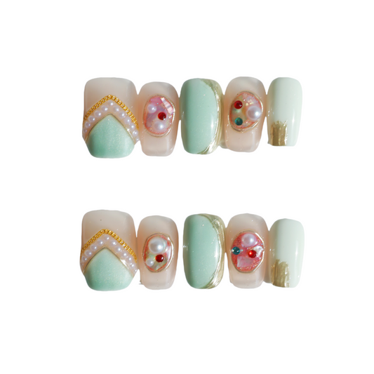 Mint Pearl Elegance Press-On Nails