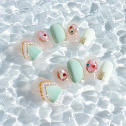 Mint Pearl Elegance Press-On Nails