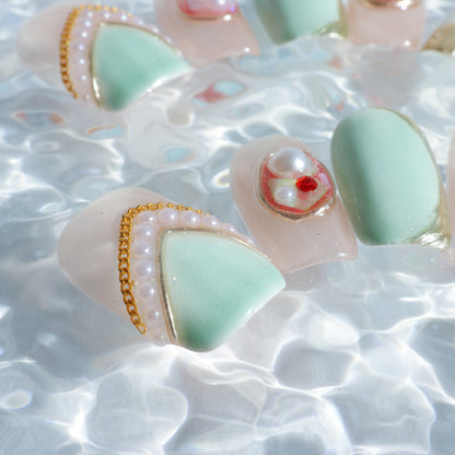Mint Pearl Elegance Press-On Nails