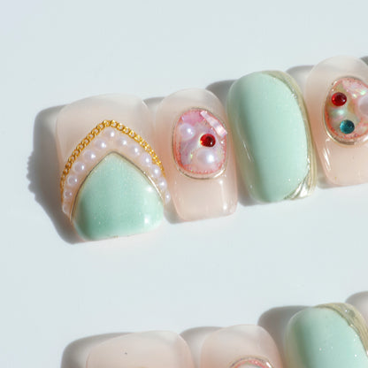 Mint Pearl Elegance Press-On Nails