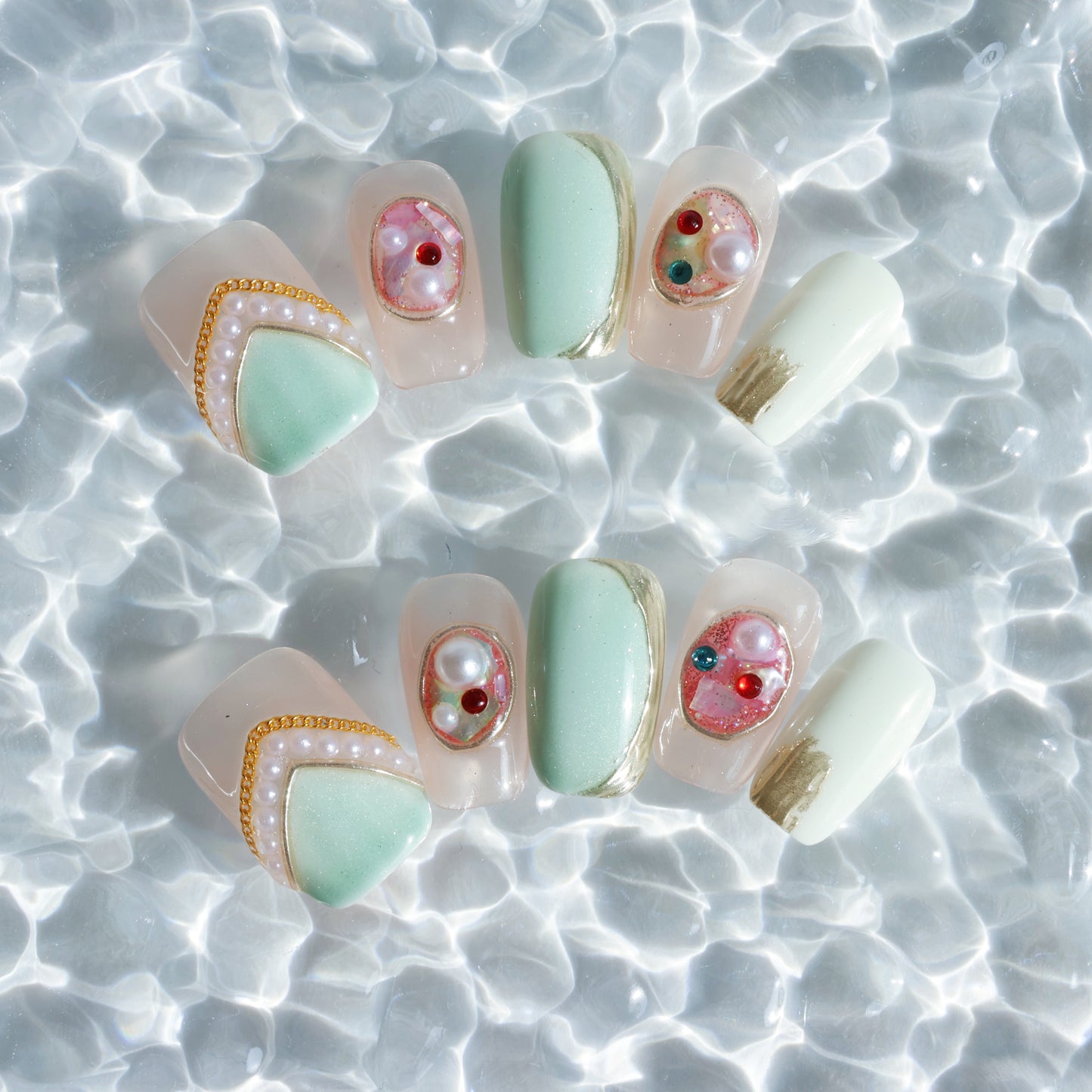 Mint Pearl Elegance Press-On Nails