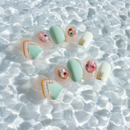 Mint Pearl Elegance Press-On Nails