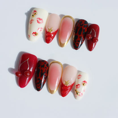 Cherry Kiss Leopard Glam Press-On Nails