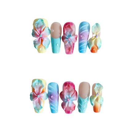 Rainbow Blossom 3D Flower Press-On Nails