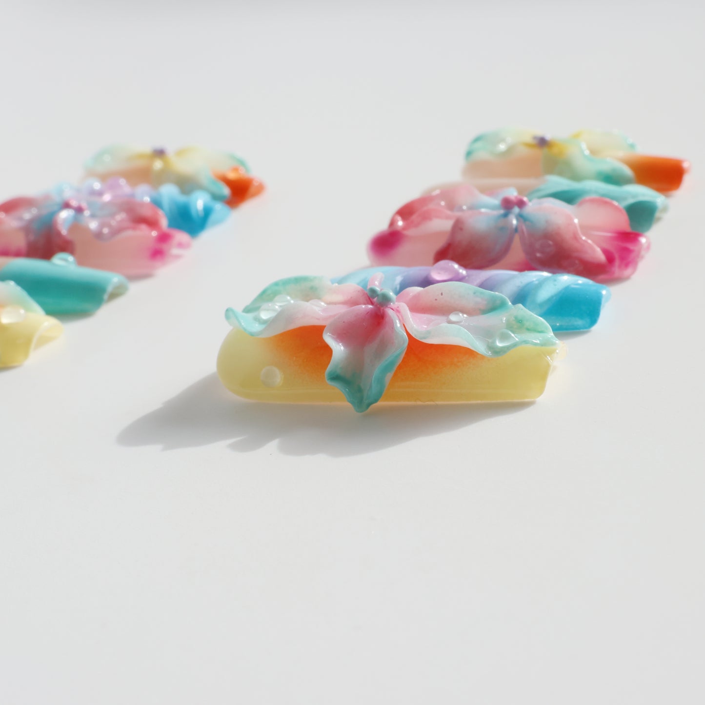 Rainbow Blossom 3D Flower Press-On Nails