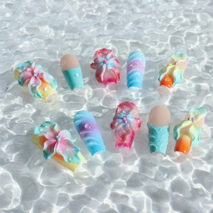 Rainbow Blossom 3D Flower Press-On Nails