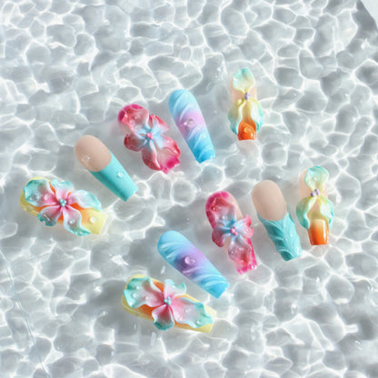 Rainbow Blossom 3D Flower Press-On Nails