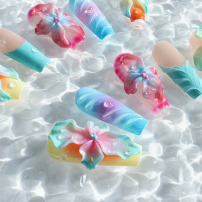 Rainbow Blossom 3D Flower Press-On Nails