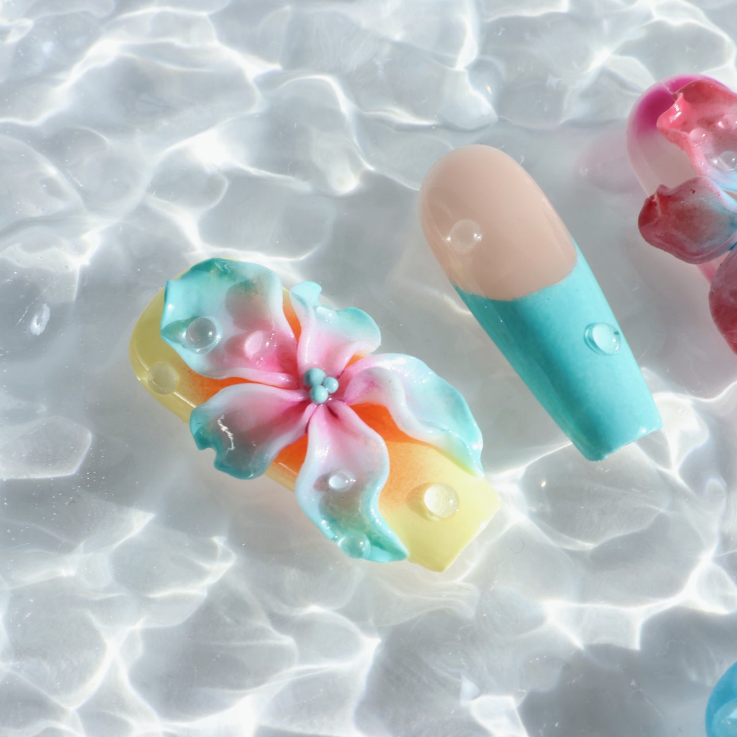 Rainbow Blossom 3D Flower Press-On Nails