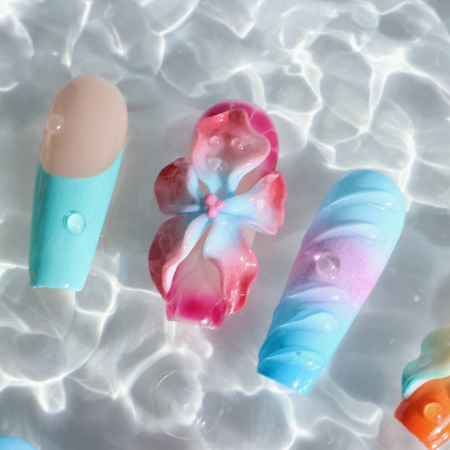 Rainbow Blossom 3D Flower Press-On Nails