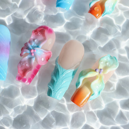 Rainbow Blossom 3D Flower Press-On Nails