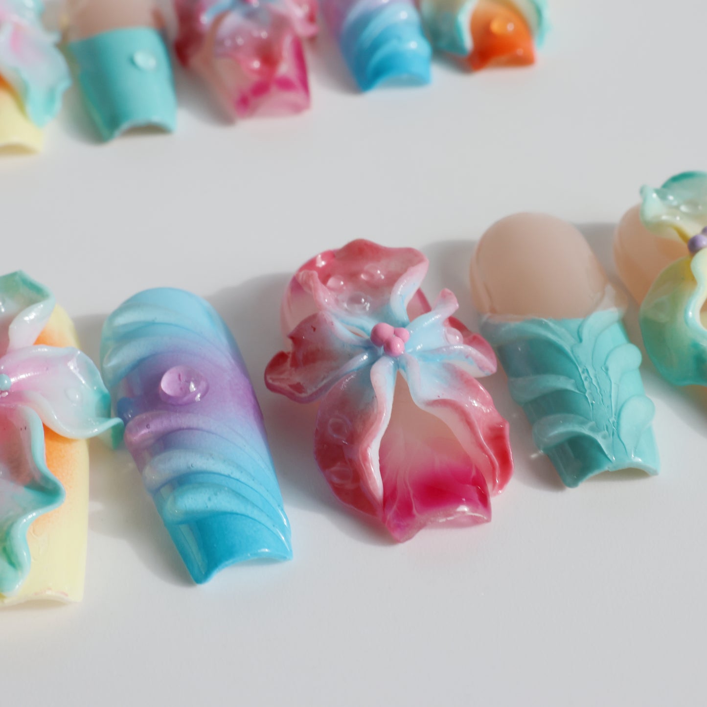 Rainbow Blossom 3D Flower Press-On Nails