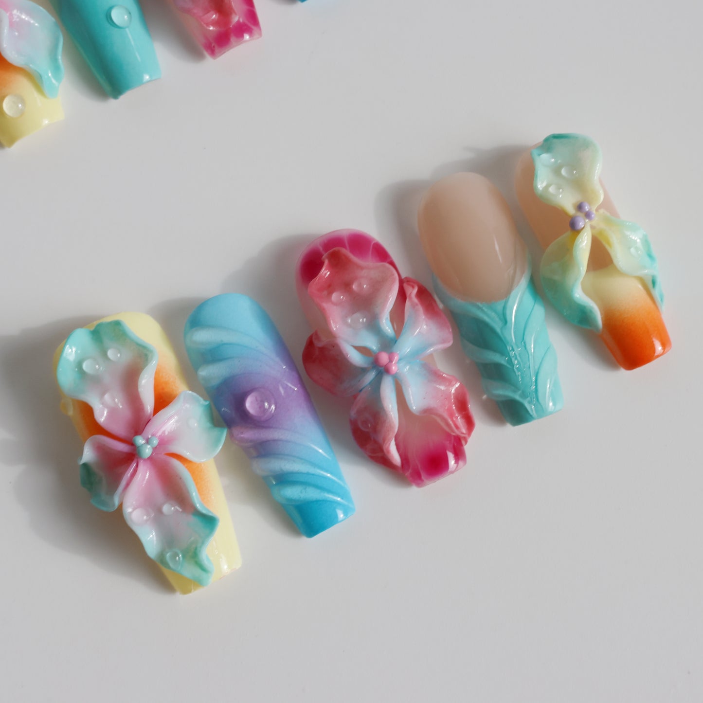 Rainbow Blossom 3D Flower Press-On Nails