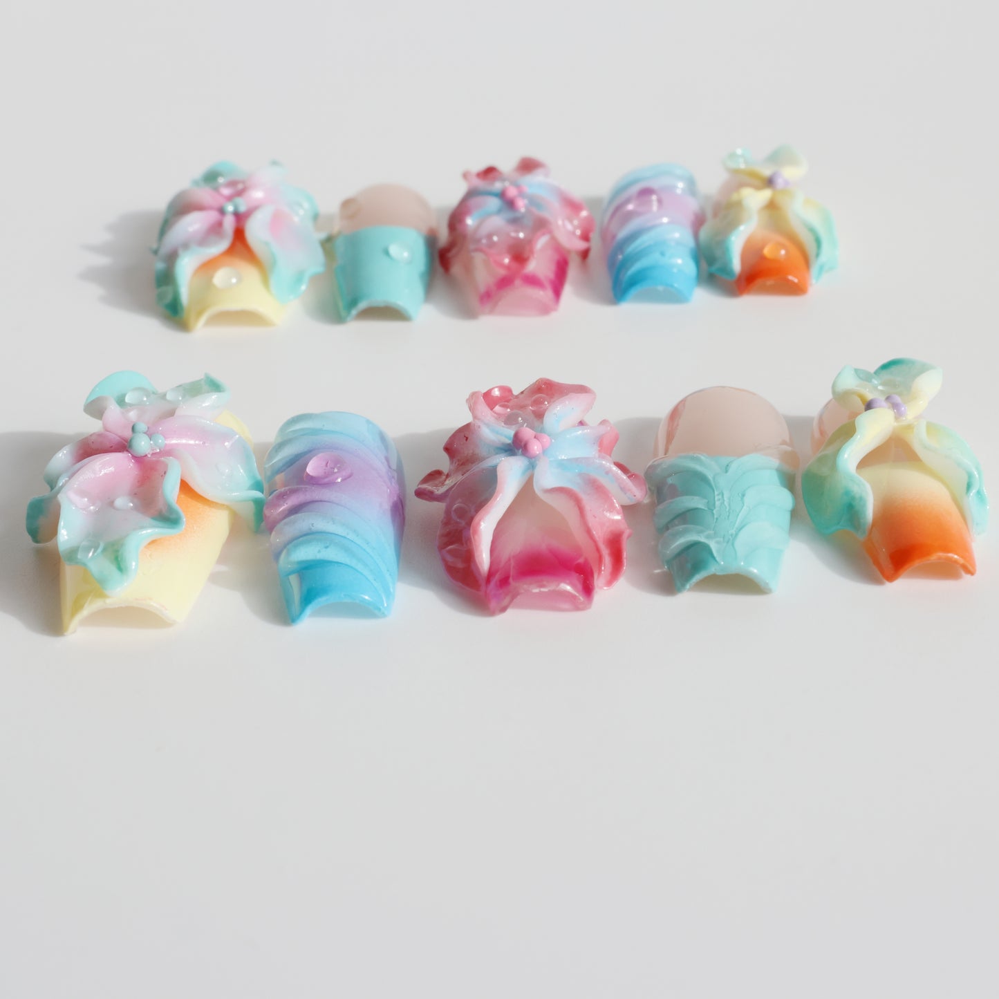 Rainbow Blossom 3D Flower Press-On Nails