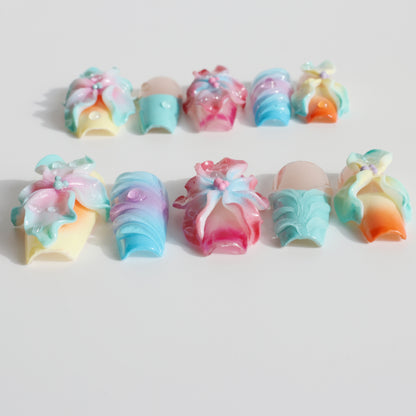 Rainbow Blossom 3D Flower Press-On Nails