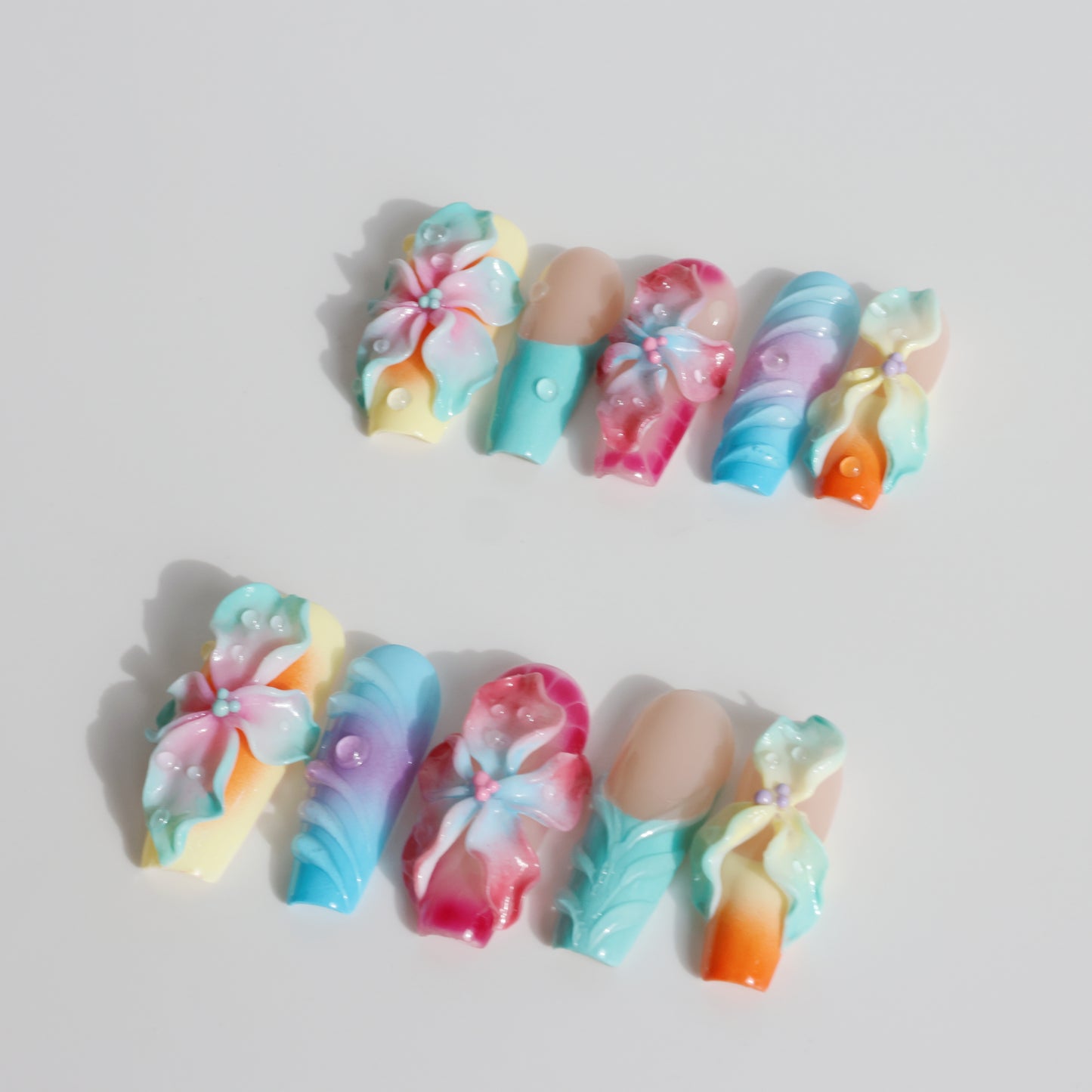 Rainbow Blossom 3D Flower Press-On Nails