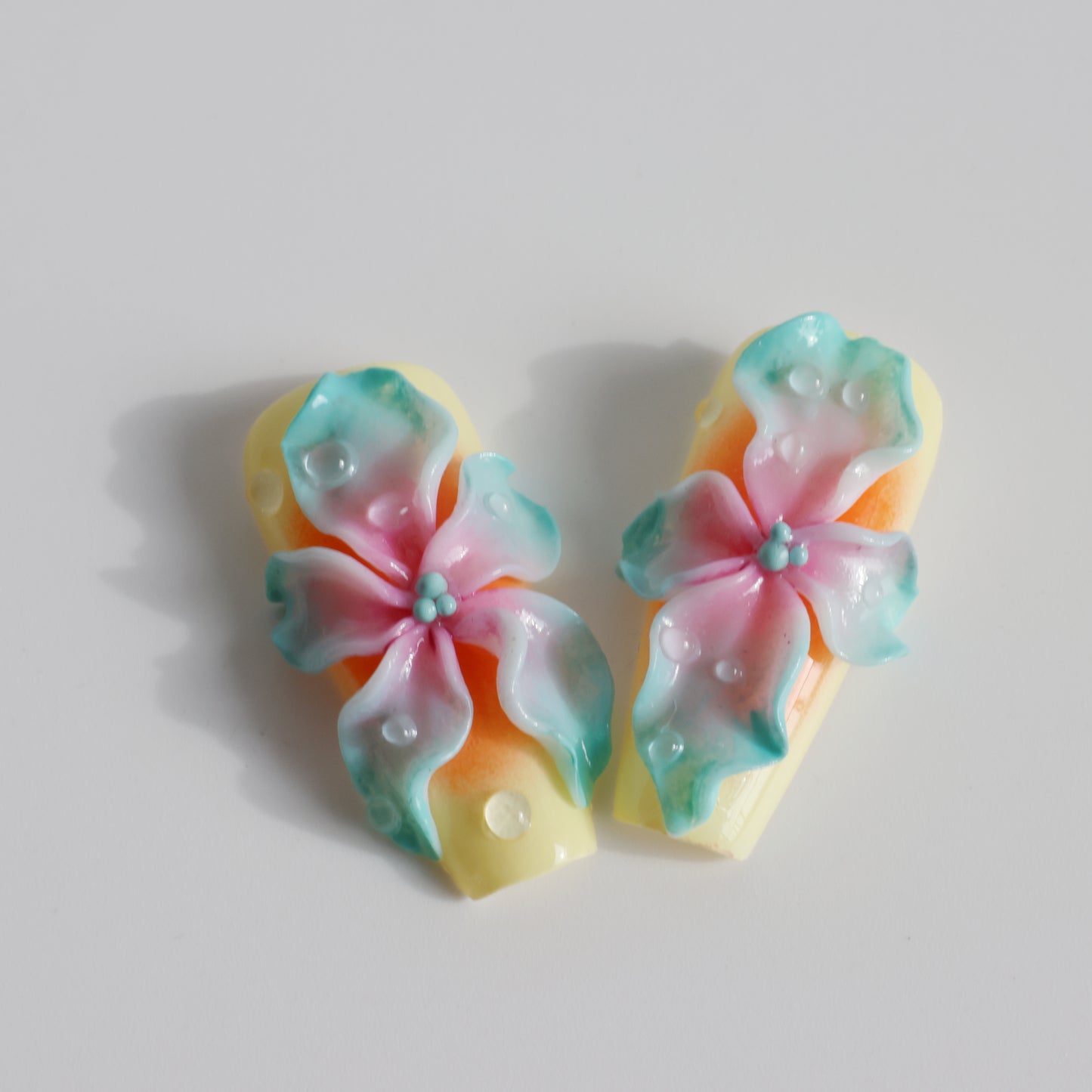 Rainbow Blossom 3D Flower Press-On Nails