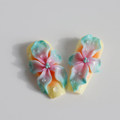 Rainbow Blossom 3D Flower Press-On Nails