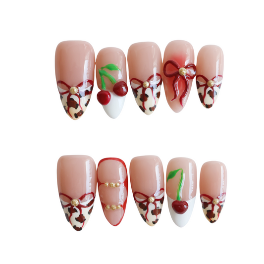 Cherry Leopard Lace Press-On Nails