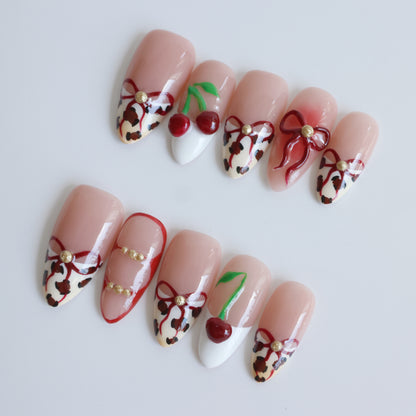 Cherry Leopard Lace Press-On Nails