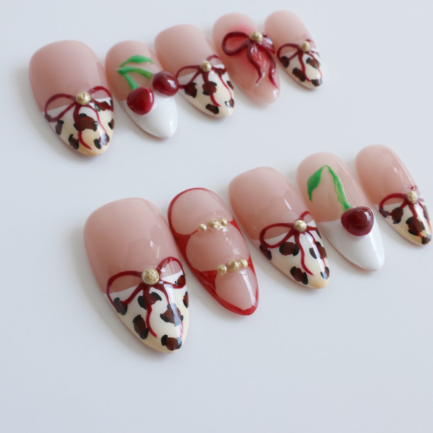 Cherry Leopard Lace Press-On Nails