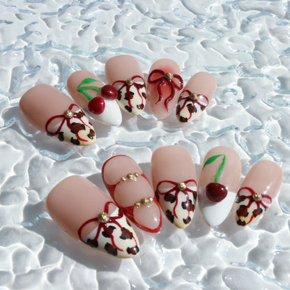 Cherry Leopard Lace Press-On Nails