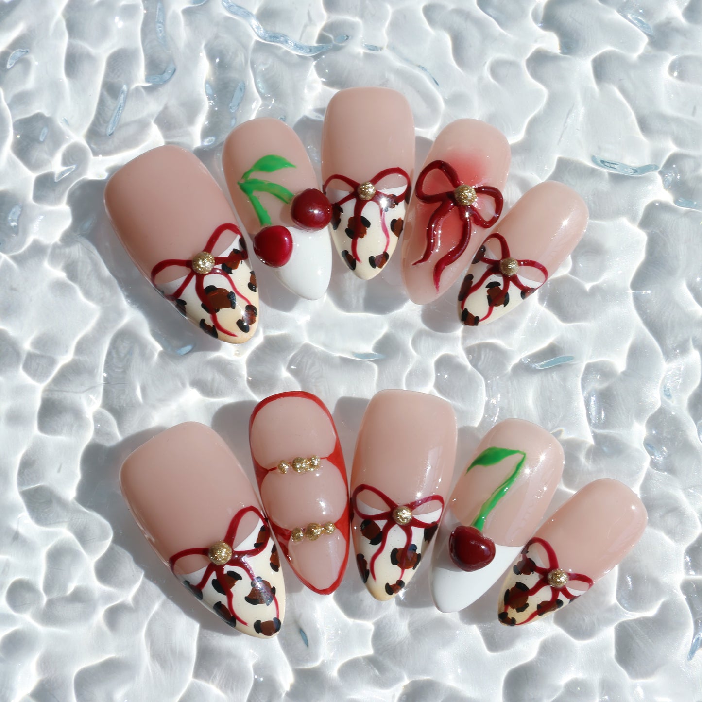 Cherry Leopard Lace Press-On Nails
