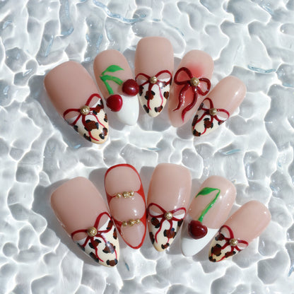 Cherry Leopard Lace Press-On Nails