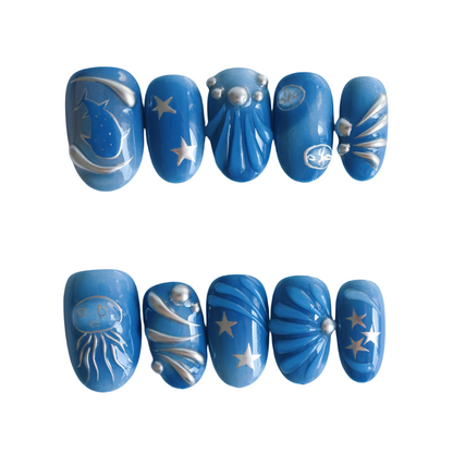 Galactic Blue Starry Night Press-On Nails