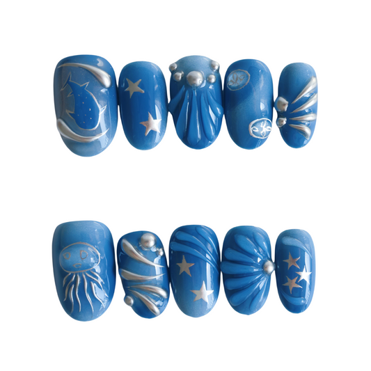 Galactic Blue Starry Night Press-On Nails