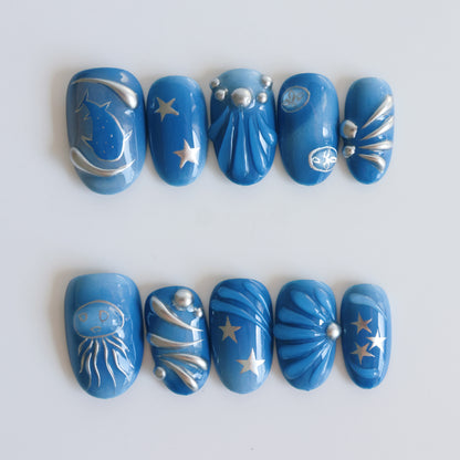 Galactic Blue Starry Night Press-On Nails