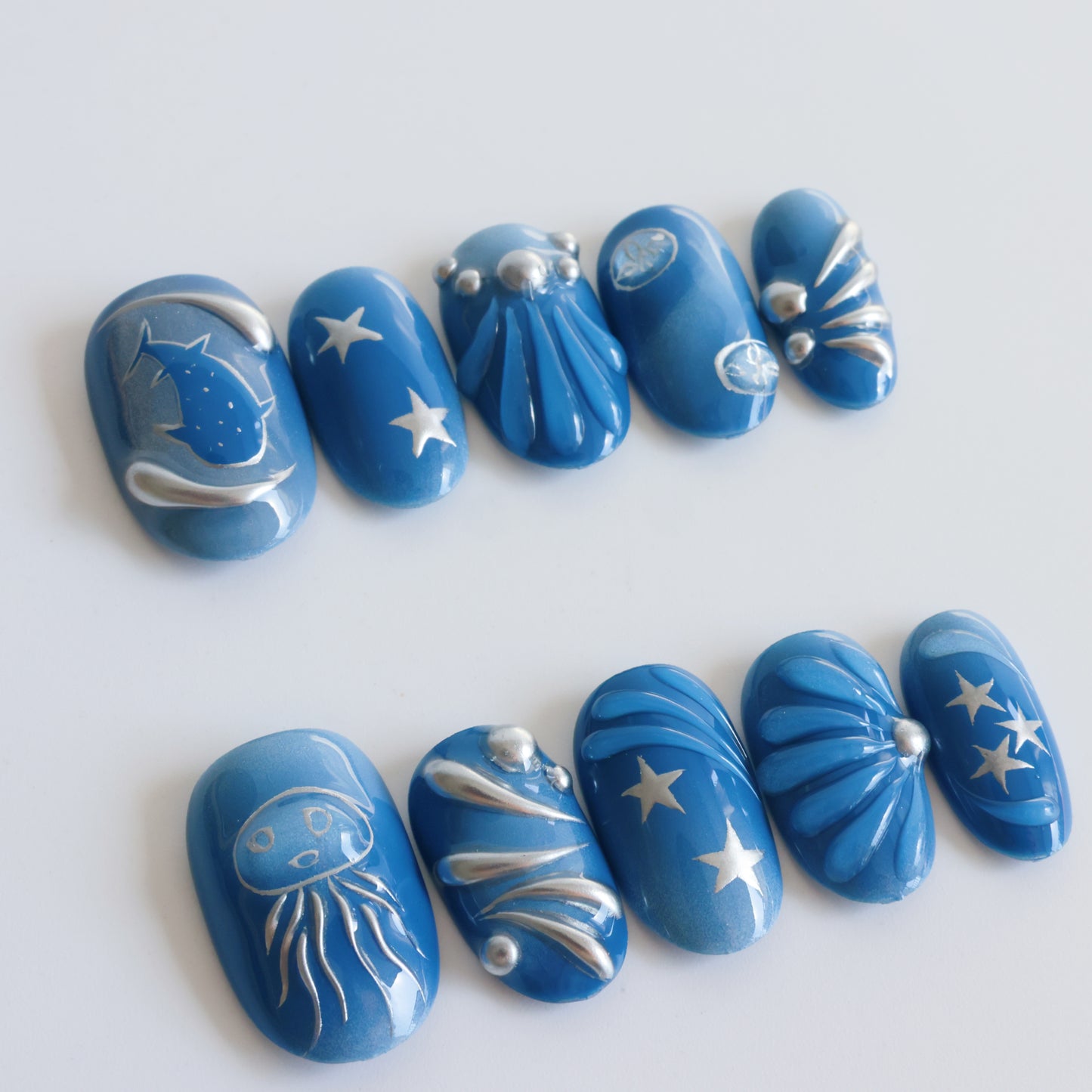 Galactic Blue Starry Night Press-On Nails