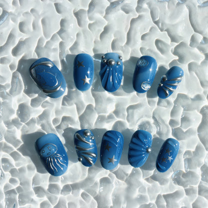 Galactic Blue Starry Night Press-On Nails