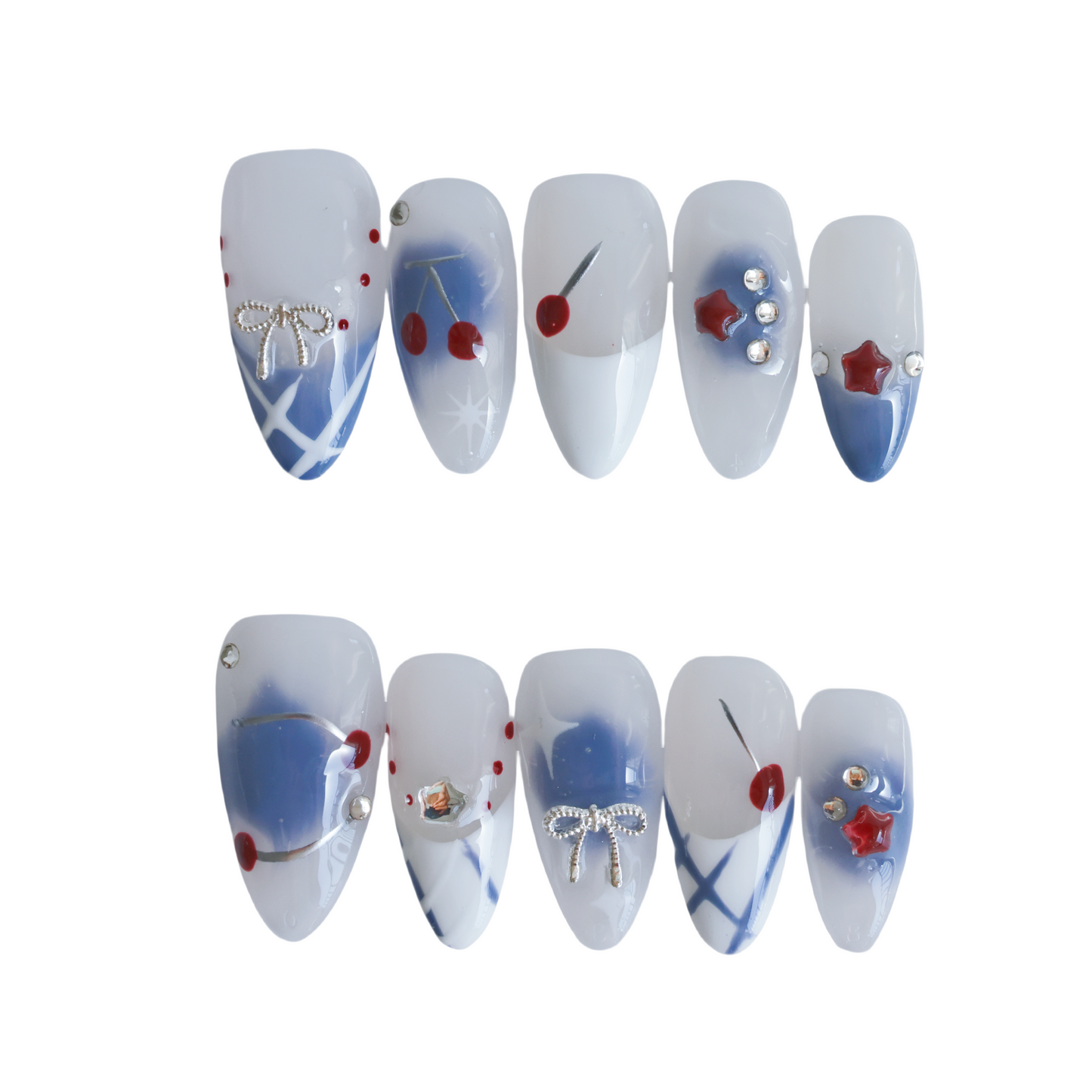 Patriotic Starry Cherry Press-On Nails