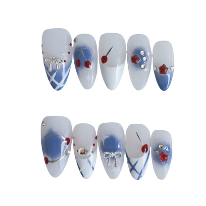 Patriotic Starry Cherry Press-On Nails
