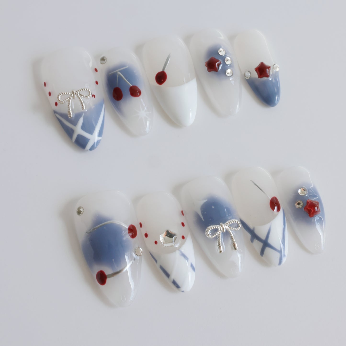 Patriotic Starry Cherry Press-On Nails
